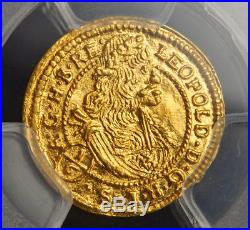 1698, Hungary, Emperor Leopold I the Hogmouth. Gold 1/6 Ducat Coin. PCGS MS66