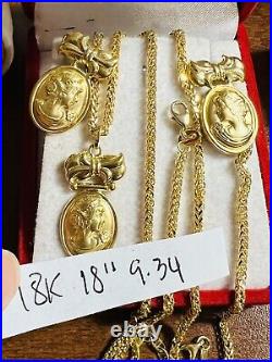16 18K 18C Solid Gold Ladies Women's Queen Earring Necklace 18 Long 2.5mm 9.3g