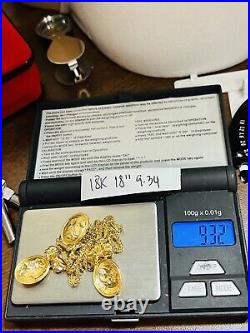 16 18K 18C Solid Gold Ladies Women's Queen Earring Necklace 18 Long 2.5mm 9.3g