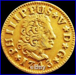 1743 S Pj Gold Spain 1/2 Escudo Philip V Coin Seville Mint