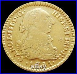 1781 P Sf Gold Colombia Escudo Charles III Coin Vf Condition Popayan Mint