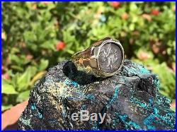 17 GRAMS HEAVY MEN'S 14K SOLID GOLD RING With ANCIENT ROMAN SILVER COIN SZ 10 3/4