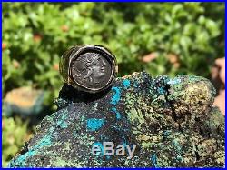 17 GRAMS HEAVY MEN'S 14K SOLID GOLD RING With ANCIENT ROMAN SILVER COIN SZ 10 3/4