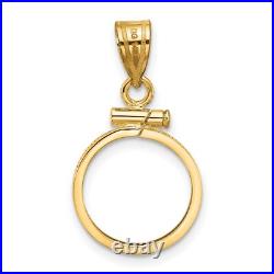 1849-1854 $1 Liberty Head Type 1 Screw Top Reeded Border Coin Bezel in 14k Gold 1849-1854 $1 Liberty Head Type 1 Screw Top Reeded Border Coin Bezel in 14k Gold