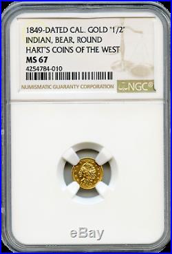 1849 California Gold 1/2 Indian, Bear, Round. Harts Coins of the West NGC MS6