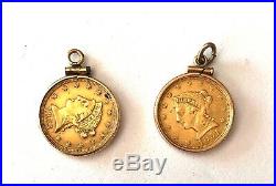 1851 & 1853- U. S. $2.50 Gold Coins In Solid 14k Yellow Gold Bezel/pendants