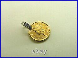 1851 One Dollar Solid Gold Coin Diamond Pendant