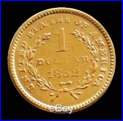 1852 Gold United States Liberty Head $ 1 Dollar Coin -type 1 -about Uncirculated