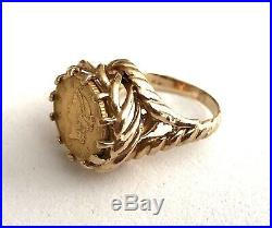 1853- $1.00 Gold Coin In Solid 14k Yellow Gold Swirl & Rope Design Ring