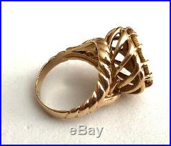1853- $1.00 Gold Coin In Solid 14k Yellow Gold Swirl & Rope Design Ring