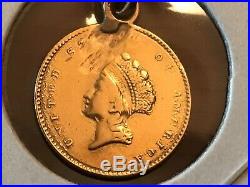 1854 Liberty Head 900 Solid Gold $1 Dollar Coin Charm / pendant 14K Links Marked