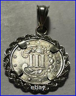 1861 3c Trime With A 14-K Solid White Gold Rope Coin Bezel, 490,000 Struck