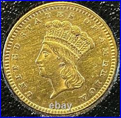 1861 US Civil War Era Gold $1 Coin, Type 3, LG Indian Princess Head Gold Dollar