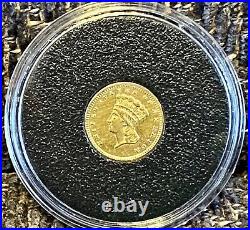 1861 US Civil War Era Gold $1 Coin, Type 3, LG Indian Princess Head Gold Dollar