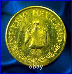 1865-B Mexico Maximiliano Emperador Solid Gold 18K Coin-1/50th of a ounce-AU