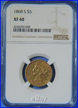 1868 S $5 Five Dollar Liberty Head Half Eagle GOLD Coin NGC XF40 Extremely Fine