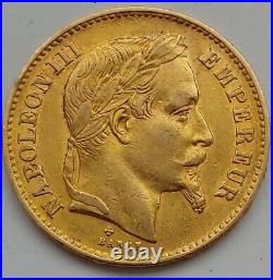1869 20 Francs Solid Gold Coin Napoleon III Like Sovereign Shield Back