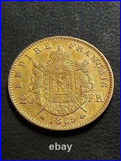 1869 20 Francs Solid Gold Coin Napoleon III Like Sovereign Shield Back
