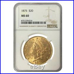 1875 $20 Liberty Head Double Eagle Gold Coin NGC MS 60