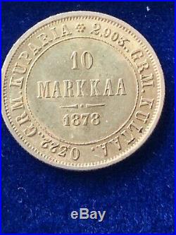 1878 Gold Coin Finland Coin 10 Markaa 900 Gold Bullion Collector Coin Investment