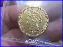 1881 5 Dollar Liberty Gold Coin In About Uncirculated Condition