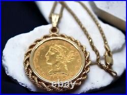 1882 Liberty Head Gold Necklace. 48 oz. 999 Solid Necklace 16in. SAVE 1300 #1917