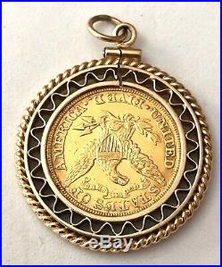 1882- U. S. $5 Liberty Head Gold Coin In Solid 14k Yellow Gold Bezel