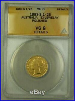 1883-S Australia Half Sovereign Gold Coin ANACS VG-8 Details Polished Ex-Jewelry