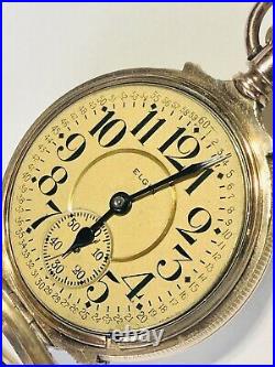 1885 Elgin Mod 1 Grade 5 14k Solid Gold Salesman Box Case Coin Edge Pocket Watch