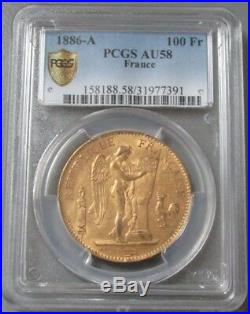 1886 A Gold France 100 Francs Standing Genius Coin Pcgs About Uncirculated 58