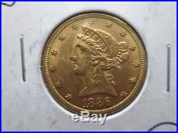 1886 S 5 Dollar Liberty Gold Coin In About Uncirculated Condition