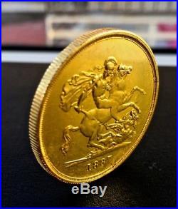 1887 Great Britain Gold 5 Pound 40 gram Gold Coin Queen Victoria RARE