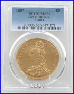 1887 Queen Victoria Jubilee Head £5 Five Pound Sovereign Gold Coin PCGS MS62