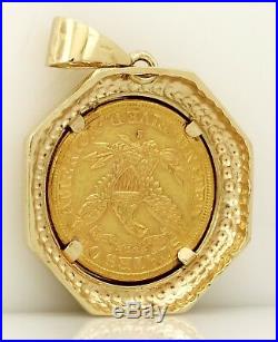 1887 solid gold liberty $5 coin in 14k yellow gold bezel pendant TRISKO estate