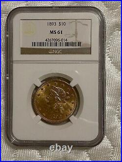 1893 $10 Liberty Head Eagle Solid GOLD COIN NGC MS-61