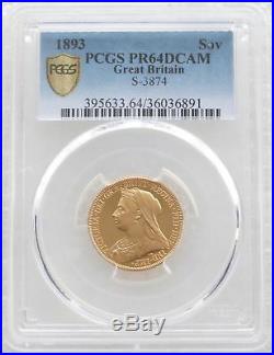 1893 Victoria Veiled Head Gold Proof Full Sovereign Coin PCGS PR64 DCAM