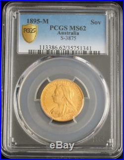 1895-M, Australia, Queen Victoria. Gold Sovereign Coin. Melbourne! PCGS MS-62