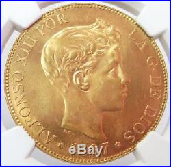 1897 Gold (1962) Spain 100 Pesetas Alfonso Coin Ngc Mint State 66
