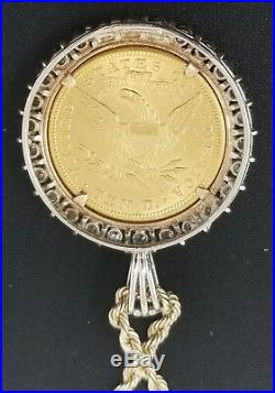 1897 Ten Dollar $10 Liberty Head Gold Coin Pendant with Diamonds & Rope Chain