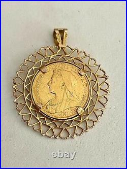 1898- Gold Sovereign In Ornate Solid 9k Yellow Gold Bezel/bale, See Other Coins