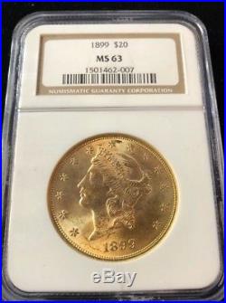 1899 $20 Double Eagle Liberty Gold Coin! Ngc Ms63 Graded Better Date #vk2007