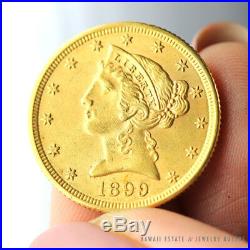 1899 Coronet Liberty Head Gold $5 Half Eagle Coin Excellent Condition