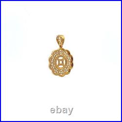 18K Japan Gold Pendant Good Fortune Coin Two Tone Fine Jewelry 2.14 grams