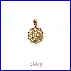 18K Japan Gold Pendant Good Fortune Coin Two Tone Fine Jewelry 2.14 grams