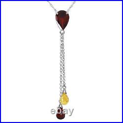 18K. SOLID GOLD NECKLACE WITH GARNETS & CITRINE (White Gold)