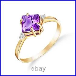 18K. SOLID GOLD RING WITH DIAMONDS & AMETHYST (Yellow Gold)
