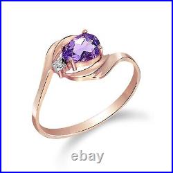 18K. SOLID GOLD RING WITH NATURAL DIAMOND & AMETHYST (Rose Gold)