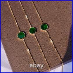 18K Solid Gold Rolo Chain Natural Jade Diamond Bracelet Coins Elegant Jewelry