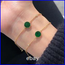 18K Solid Gold Rolo Chain Natural Jade Diamond Bracelet Coins Elegant Jewelry