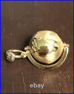 18K Solid Gold Spinning Earth World Globe Necklace Pendant
